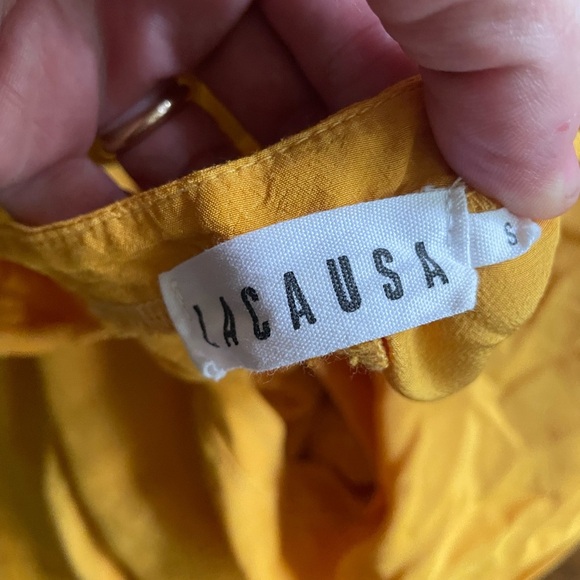 Lacausa Cassie Dress Anthropologie “tar” Gold Yellow Babydoll Layered Small S - Picture 6 of 12